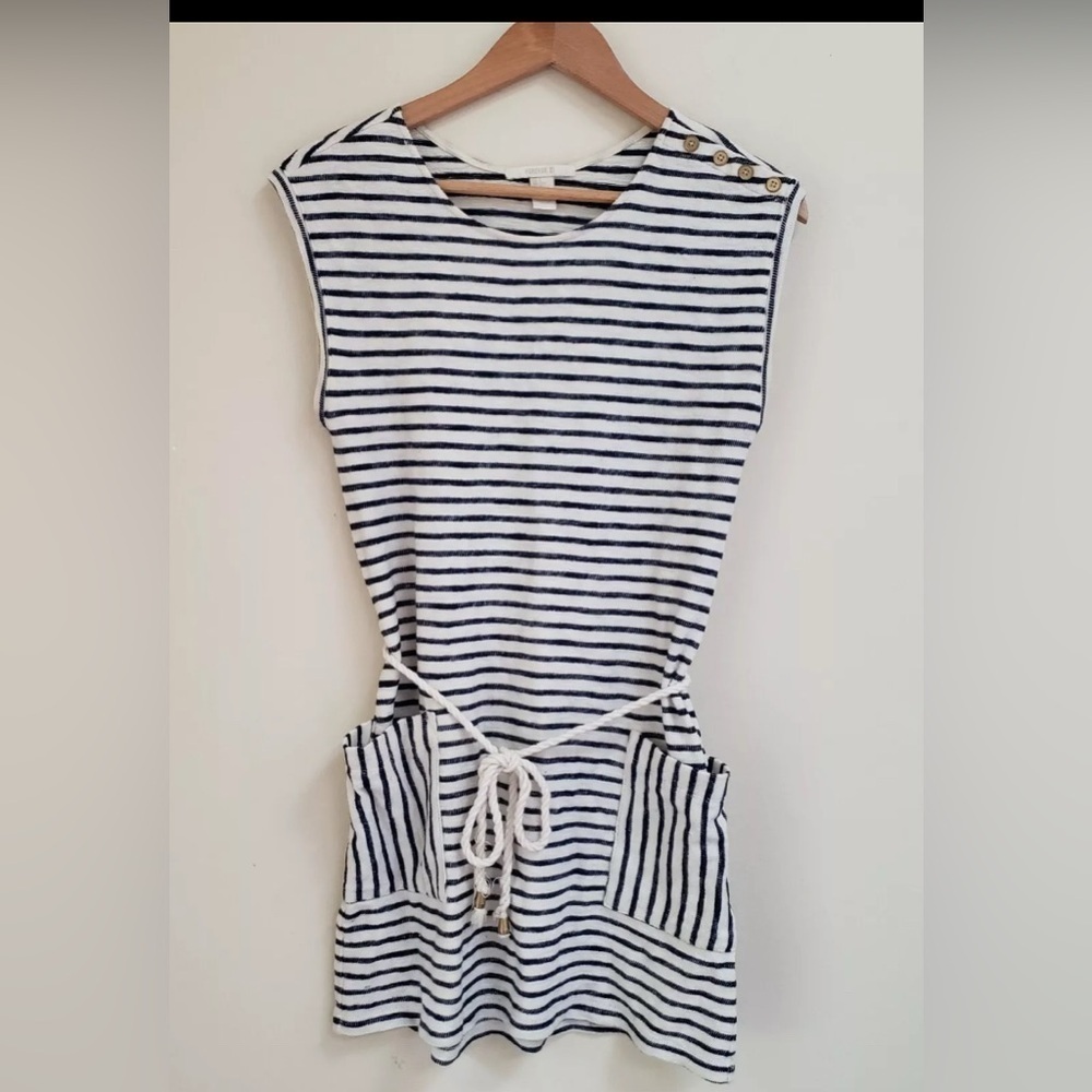 Forever 21 White Navy Striped Sleeveless Knit Mini Tunic Dress Size S sailor